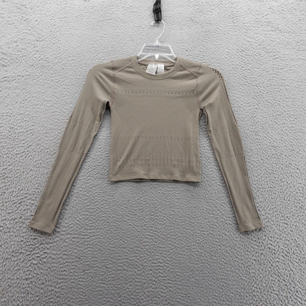 Calia Pointelle Seamless‎ Top Long Sleeve XXS/XS Grey Womens Lightweight NEW
